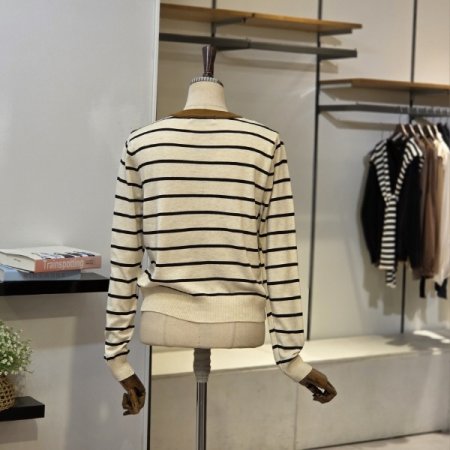 배색 라인 줄무늬 가디건