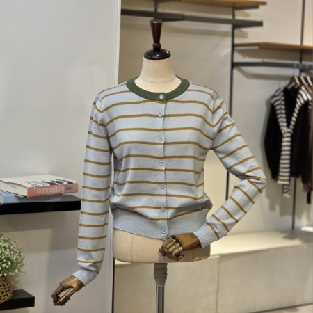 배색 라인 줄무늬 가디건