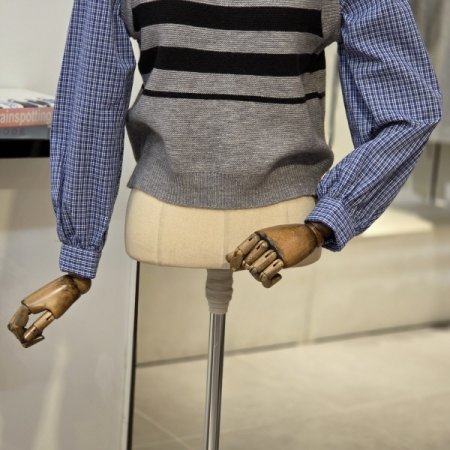 체크 소매 니트