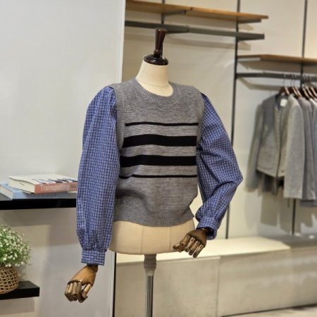 체크 소매 니트