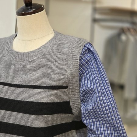 체크 소매 니트