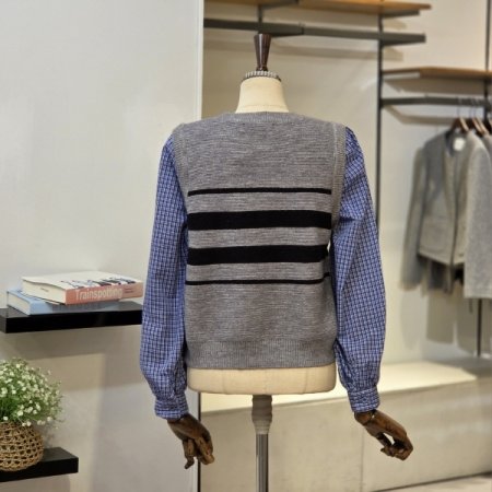 체크 소매 니트