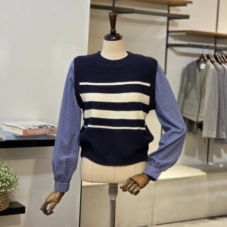 체크 소매 니트