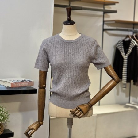 케이블 라운드 반팔 니트