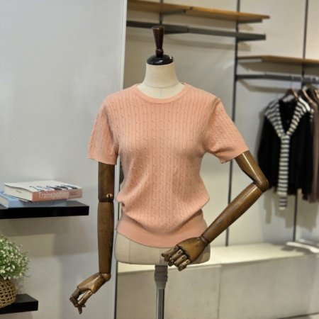 케이블 라운드 반팔 니트