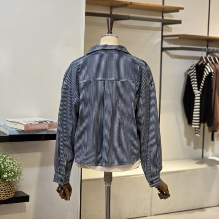 스트라이프 언발 데님 셔츠