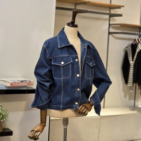 포켓 절개 스티치 데님 자켓