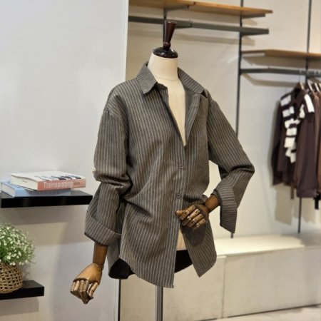 오버 라인 줄무늬 셔츠