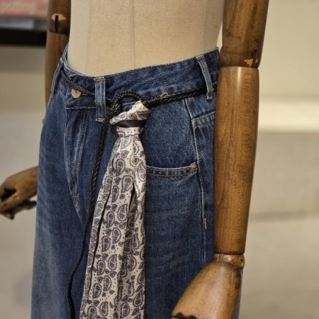 스카프 벨트 와이드 데님팬츠