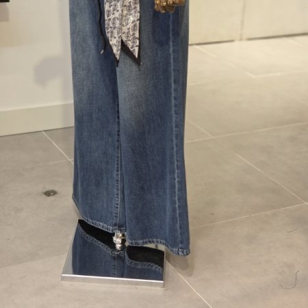 스카프 벨트 와이드 데님팬츠