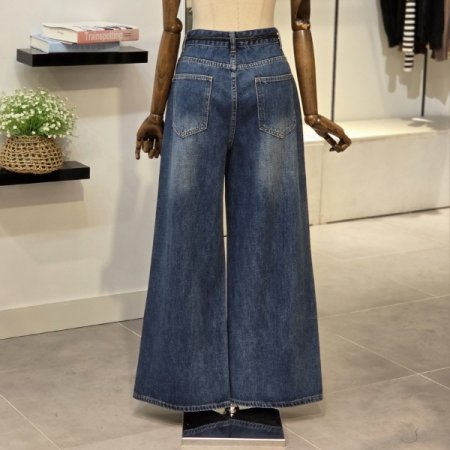 스카프 벨트 와이드 데님팬츠