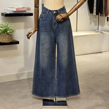 스카프 벨트 와이드 데님팬츠