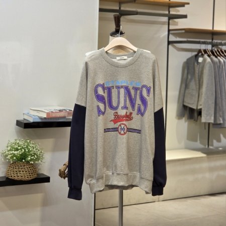 베이스 배색 오버핏 맨투맨