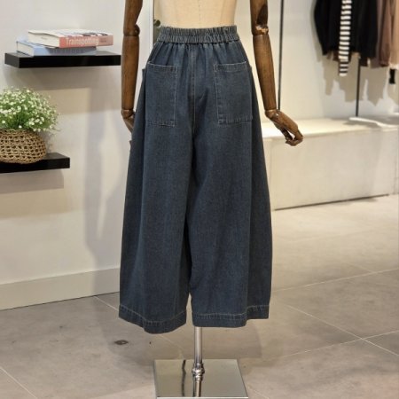 밴딩 와이드 통 데님 팬츠