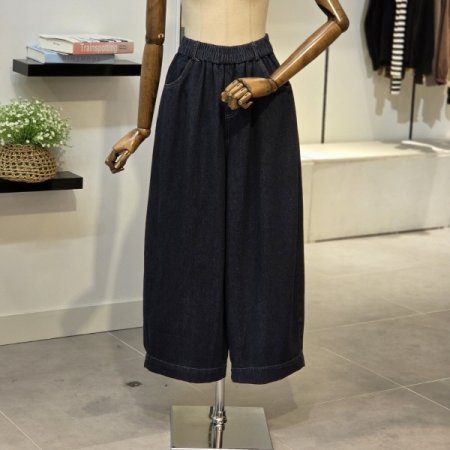 밴딩 와이드 통 데님 팬츠