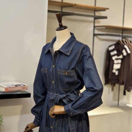 청리본 데님 원피스