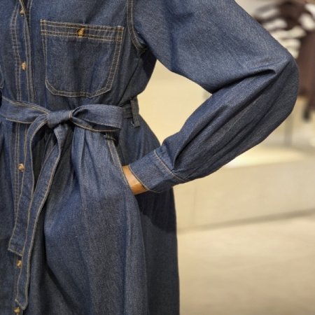 청리본 데님 원피스