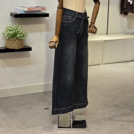 벨트 진청 일자통 데님팬츠