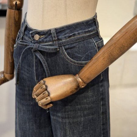 벨트 진청 일자통 데님팬츠