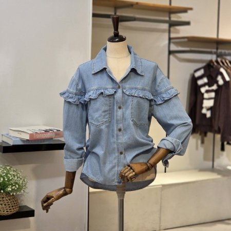 프릴 데님 셔츠