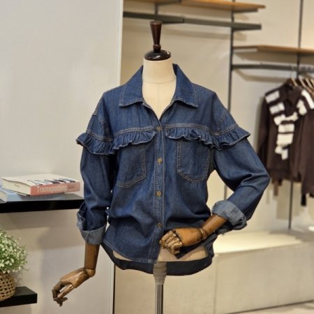 프릴 데님 셔츠