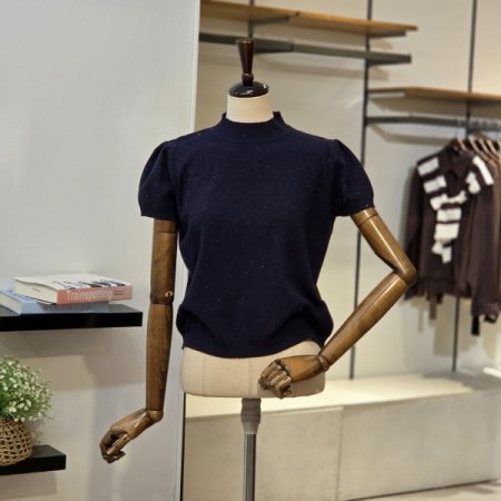 메탈 반넥 퍼프 소매 니트