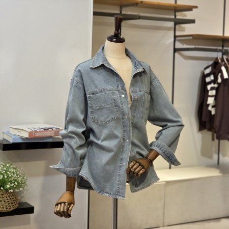 워싱 박시 데님 셔츠