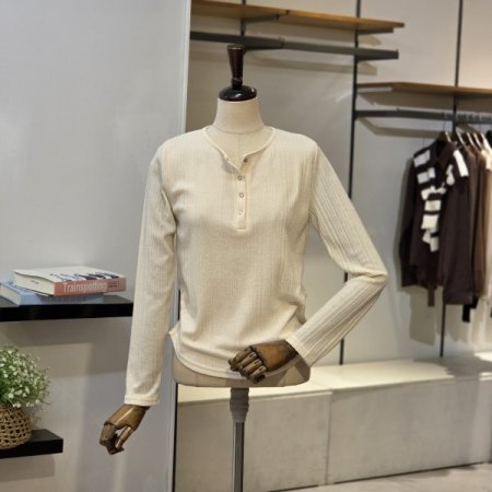 버튼 골지 티셔츠