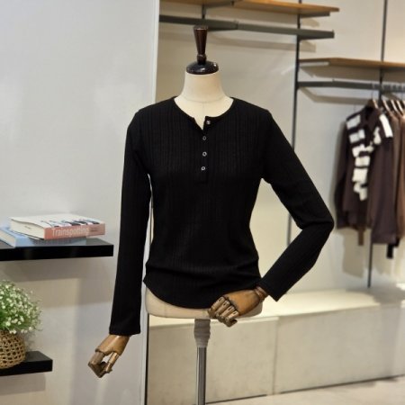 버튼 골지 티셔츠