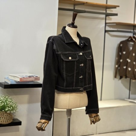 하이넥 스티치 크롭 데님 자켓