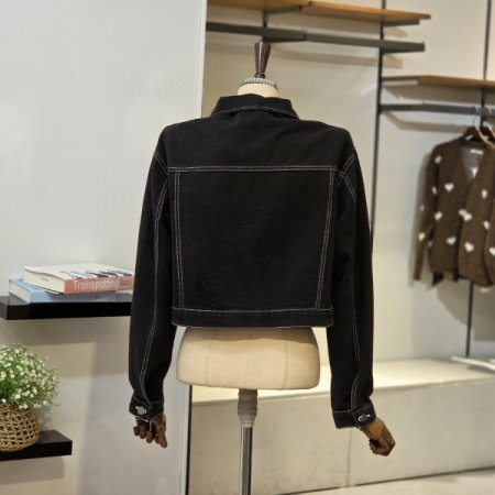 하이넥 스티치 크롭 데님 자켓