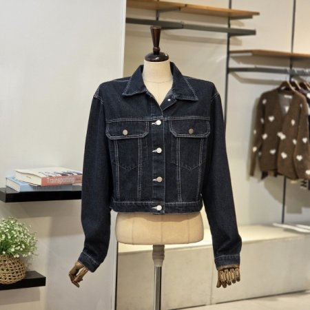 하이넥 스티치 크롭 데님 자켓