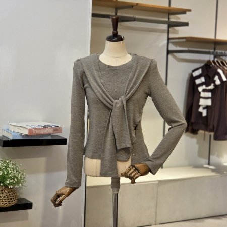 버튼 매듭 긴팔 티셔츠