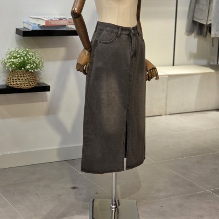 워싱 H라인 데님 스커트