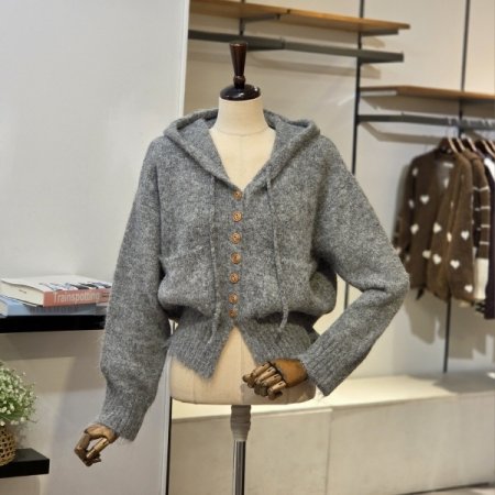 포켓 후드 니트 가디건