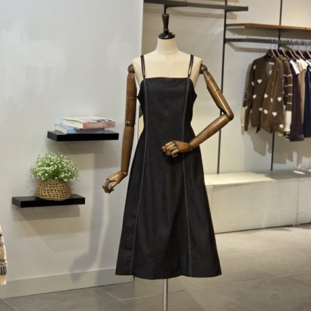 스티치 뷔스티에 데님 원피스