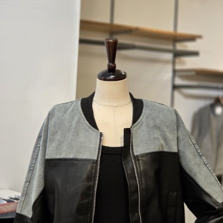 레더배색 데님 점퍼