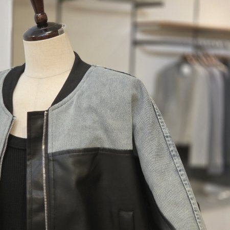 레더배색 데님 점퍼