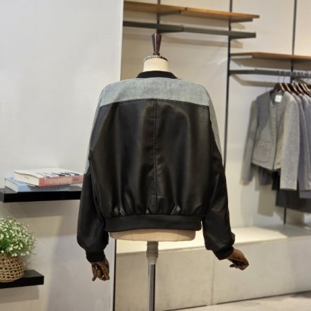 레더배색 데님 점퍼