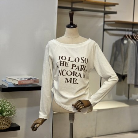 셔링 레터링 긴팔 티셔츠