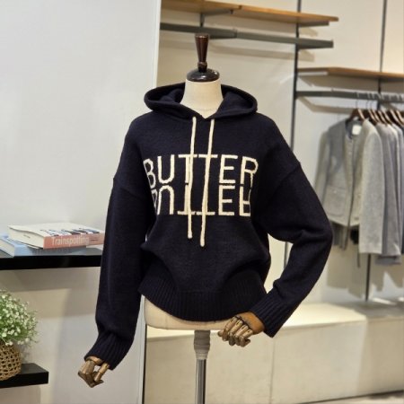 버터 레터링 후드 니트