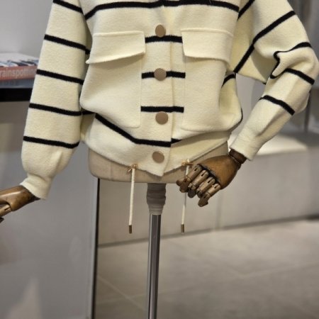 스트라이프 후드 니트 점퍼