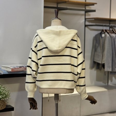 스트라이프 후드 니트 점퍼