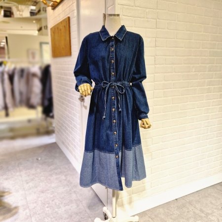 밑단배색데님원피스