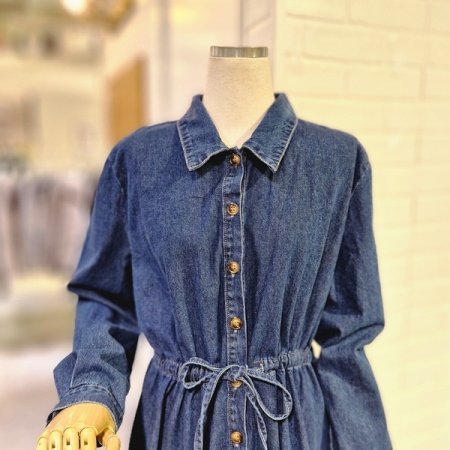 밑단배색데님원피스