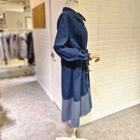 밑단배색데님원피스