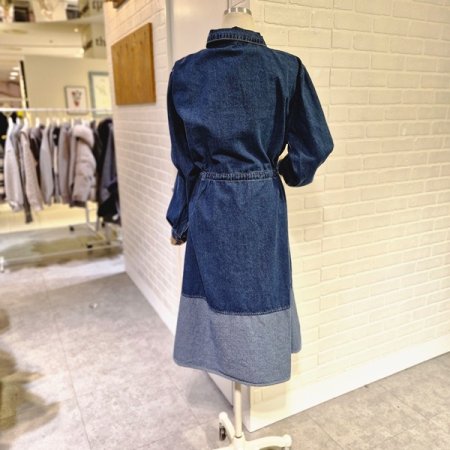 밑단배색데님원피스