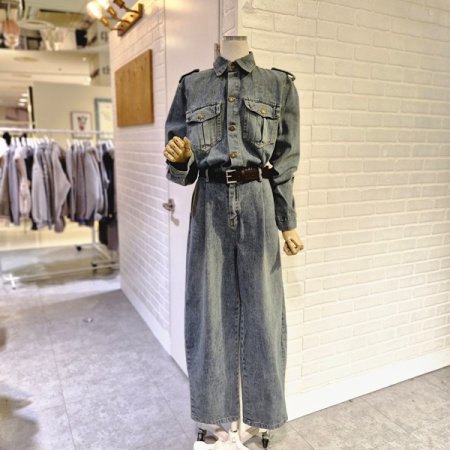 벨트세트데님점프수트