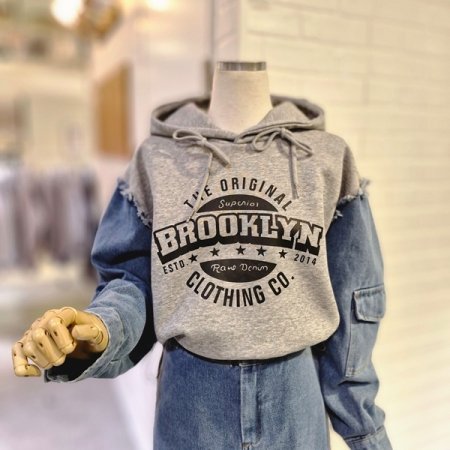 후드배색데님세트원피스