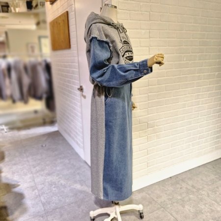 후드배색데님세트원피스